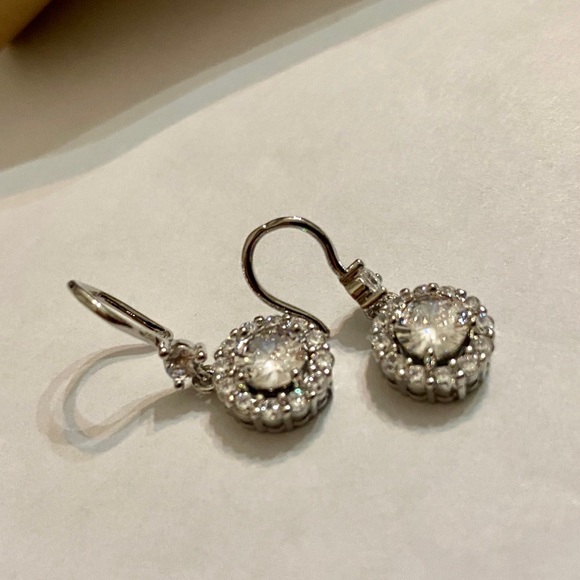 Faux Diamond Cubic Zirconia 925 Silver Filled Stud Dangling Earrings - Picture 5 of 8